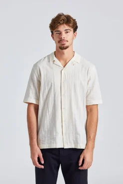 SS Embroidered Stripe Shirt Ecru