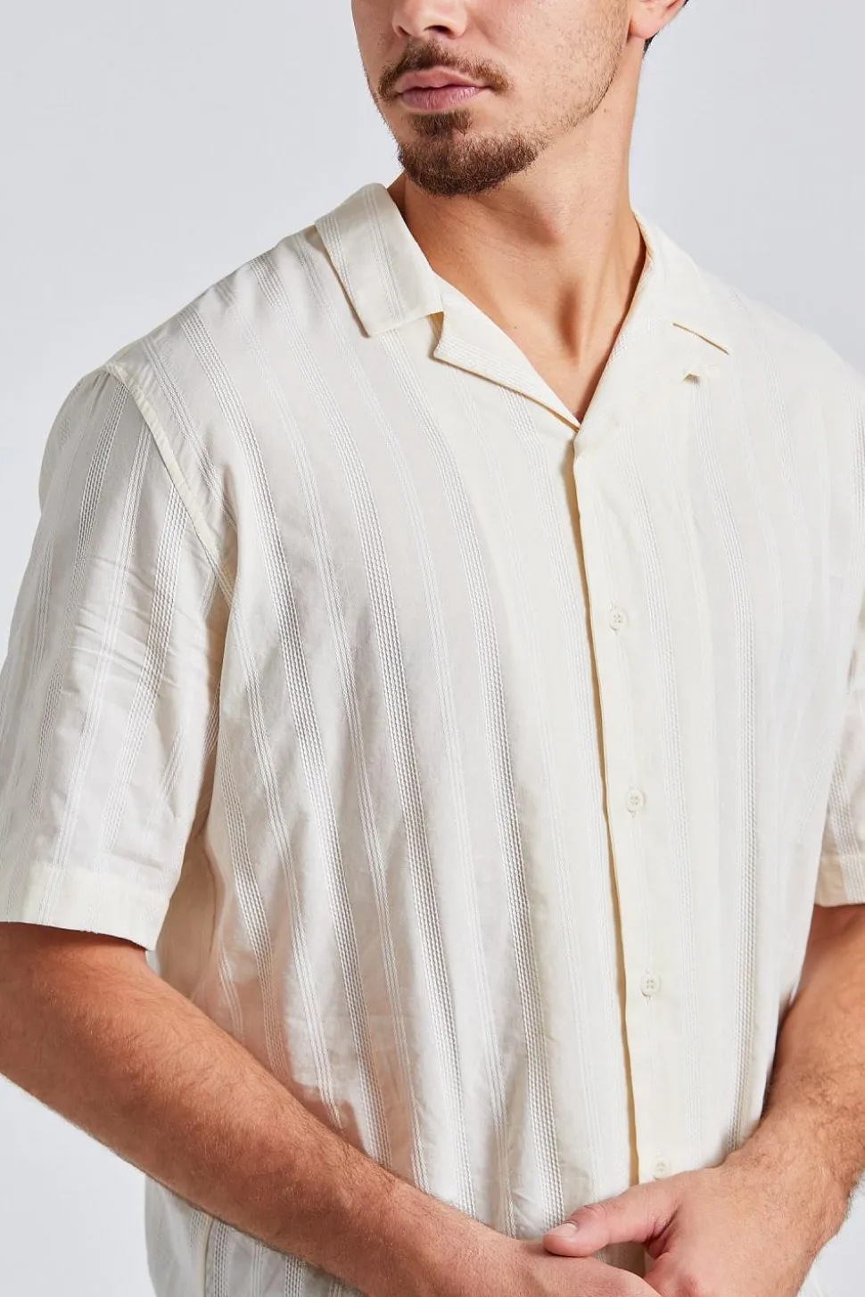 SS Embroidered Stripe Shirt Ecru