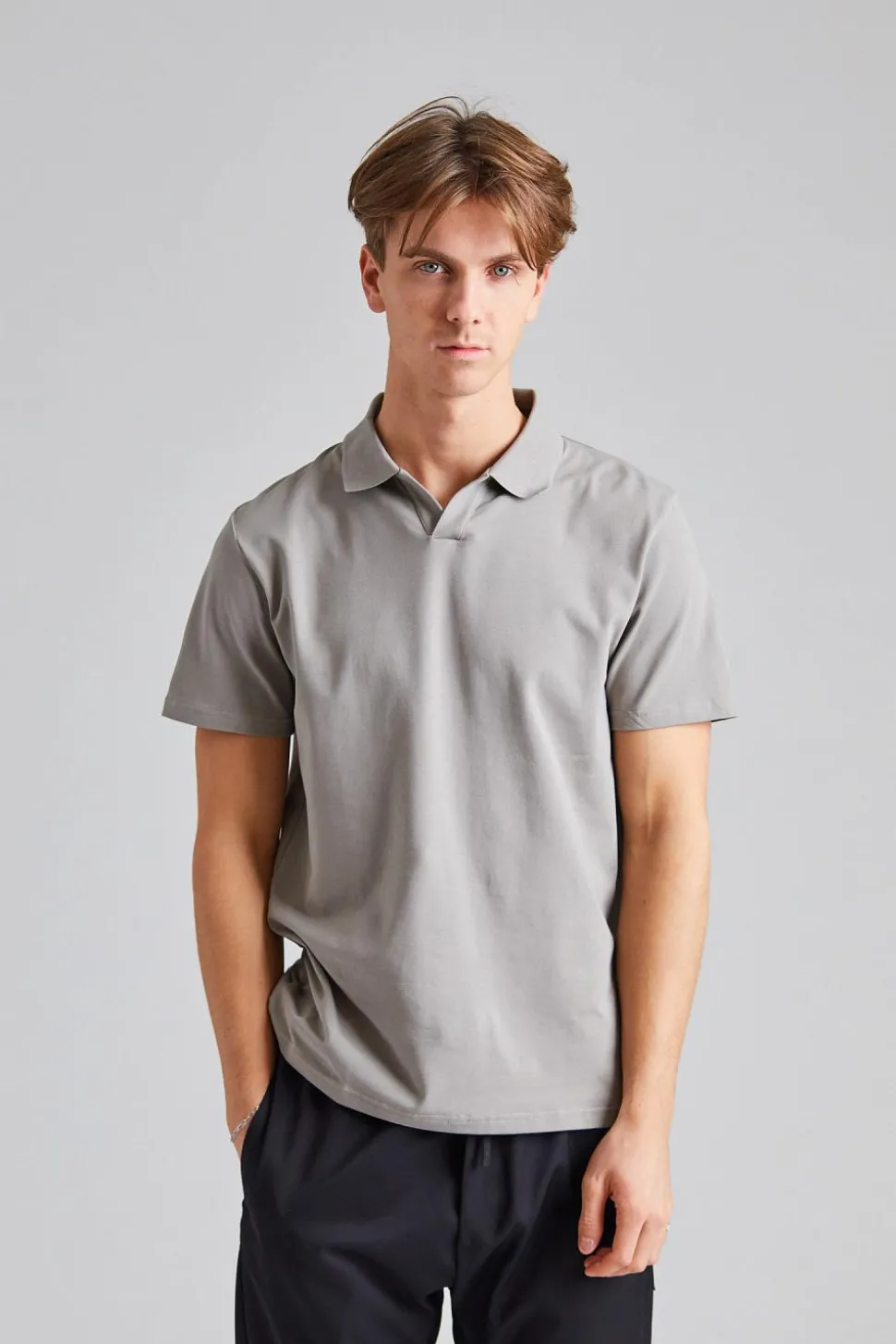 Stretch Cotton Polo T-Shirt Dove Grey