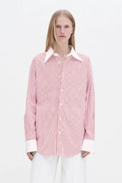 Striped Cotton Shirt White/Dark Red