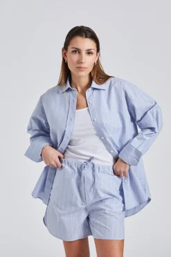 Striped Drawstring Shorts Faded Blue White