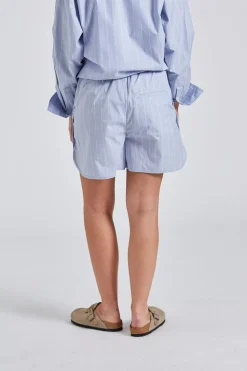 Striped Drawstring Shorts Faded Blue White