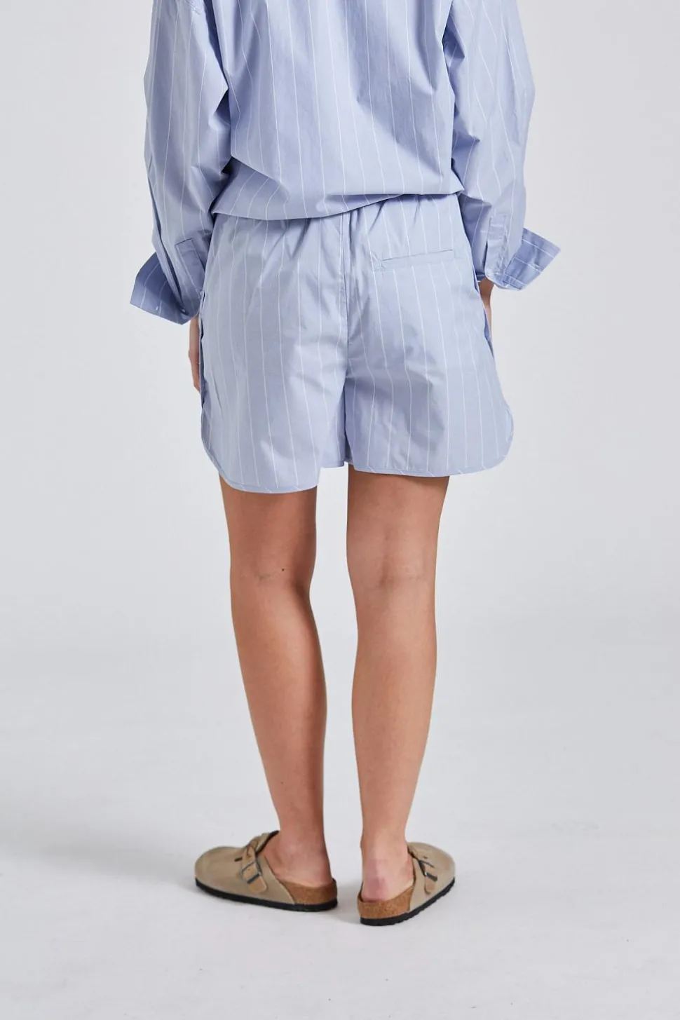 Striped Drawstring Shorts Faded Blue White