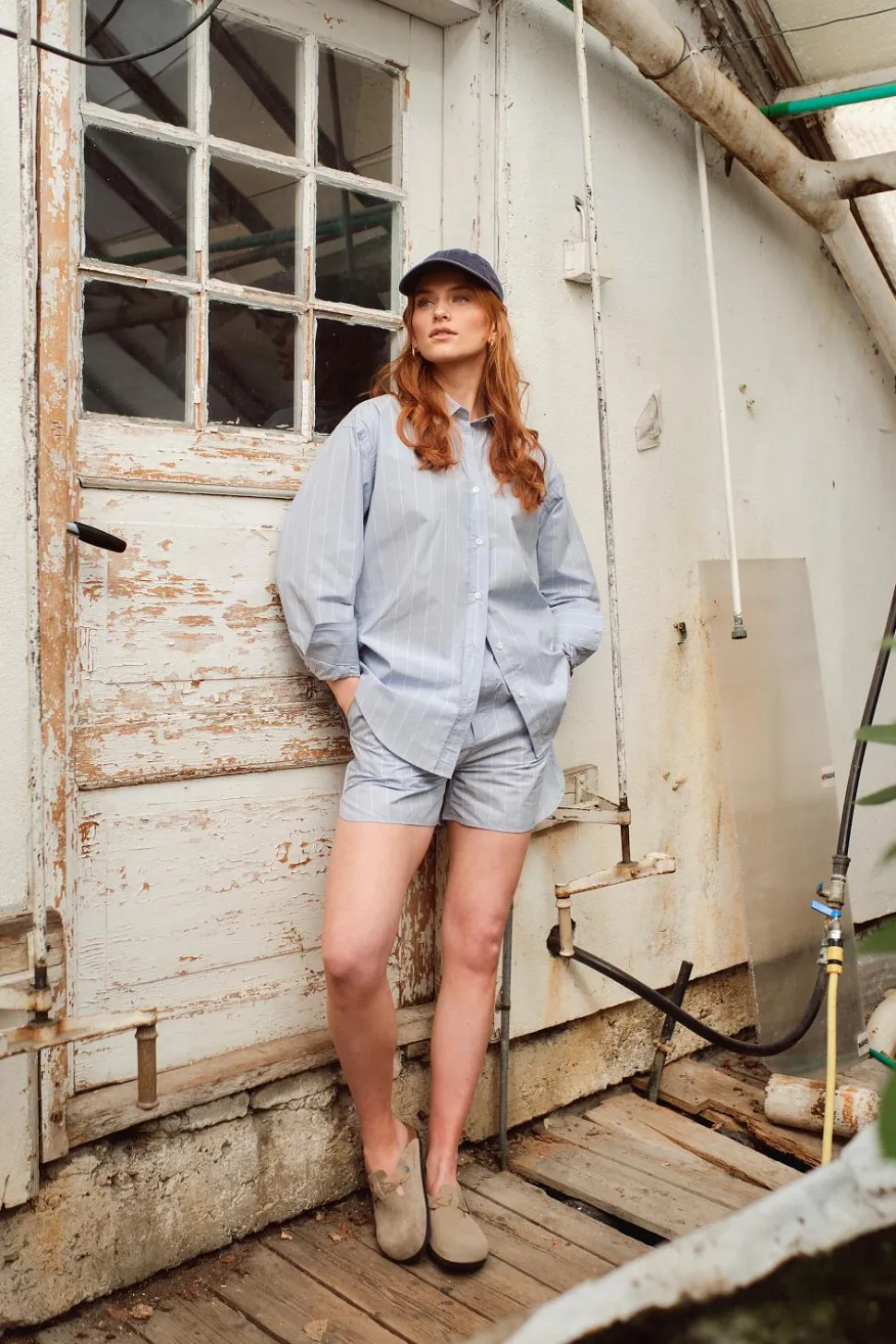 Striped Drawstring Shorts Faded Blue White