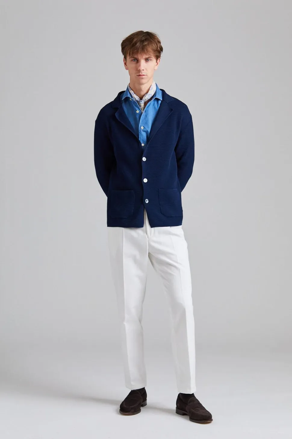 Strutured Cotton Knit Blazer Blue