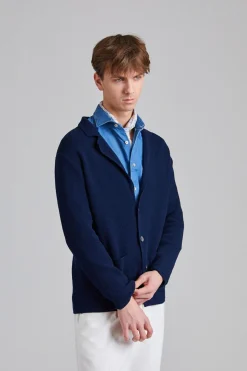 Strutured Cotton Knit Blazer Blue