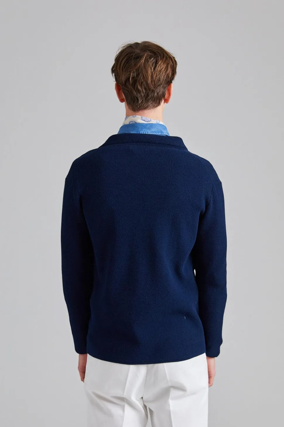 Strutured Cotton Knit Blazer Blue