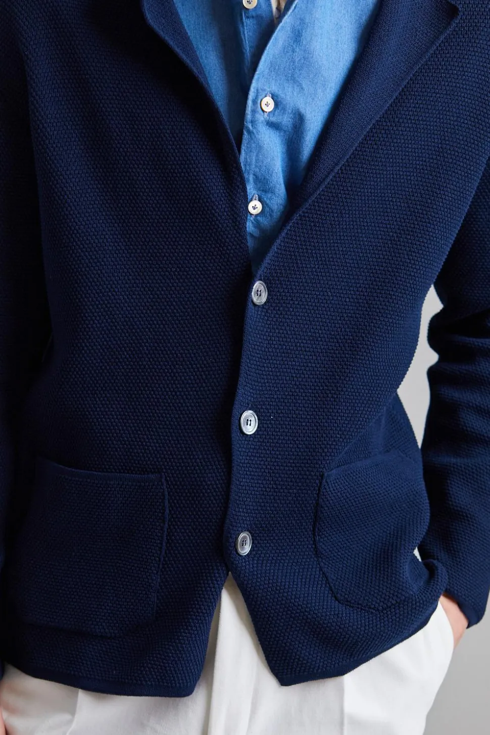 Strutured Cotton Knit Blazer Blue