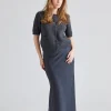 Tailored Bias Cut Maxi Skirt Charcoal Grey