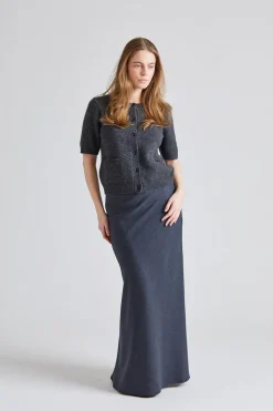 Tailored Bias Cut Maxi Skirt Charcoal Grey