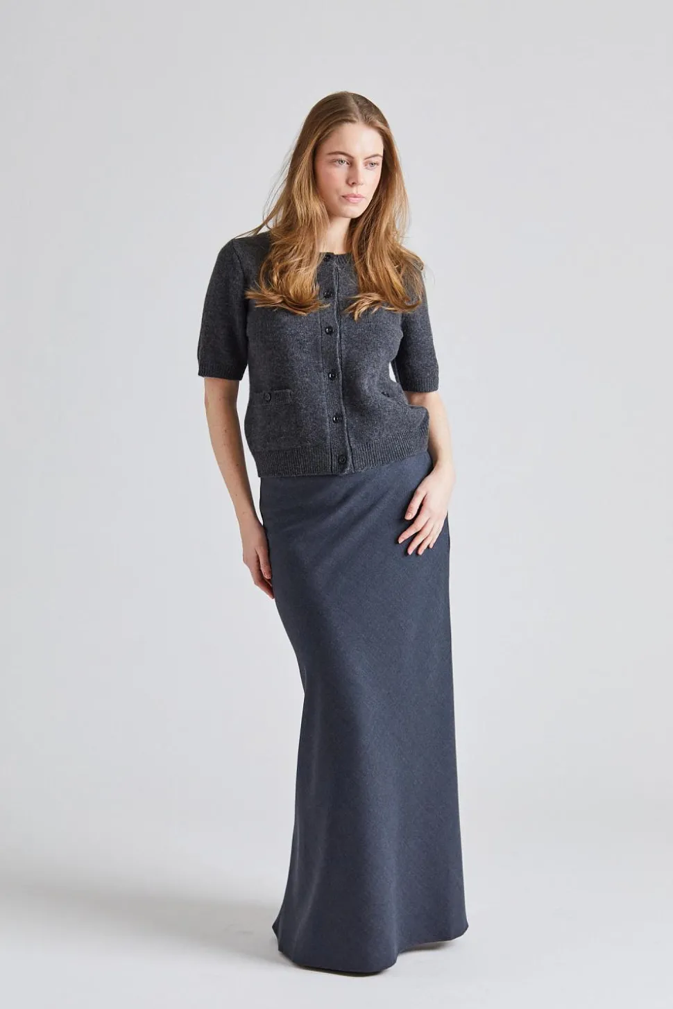 Tailored Bias Cut Maxi Skirt Charcoal Grey