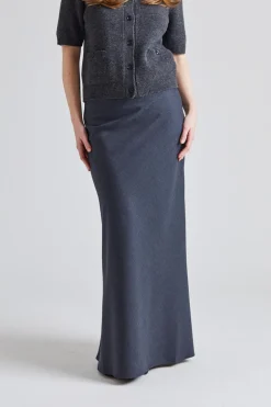 Tailored Bias Cut Maxi Skirt Charcoal Grey