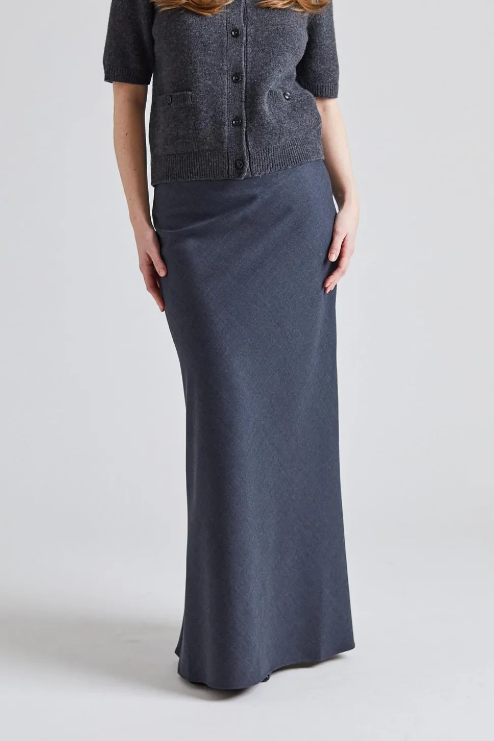 Tailored Bias Cut Maxi Skirt Charcoal Grey
