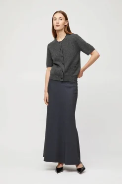 Tailored Bias Cut Maxi Skirt Charcoal Grey