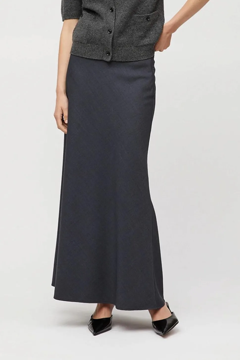 Tailored Bias Cut Maxi Skirt Charcoal Grey