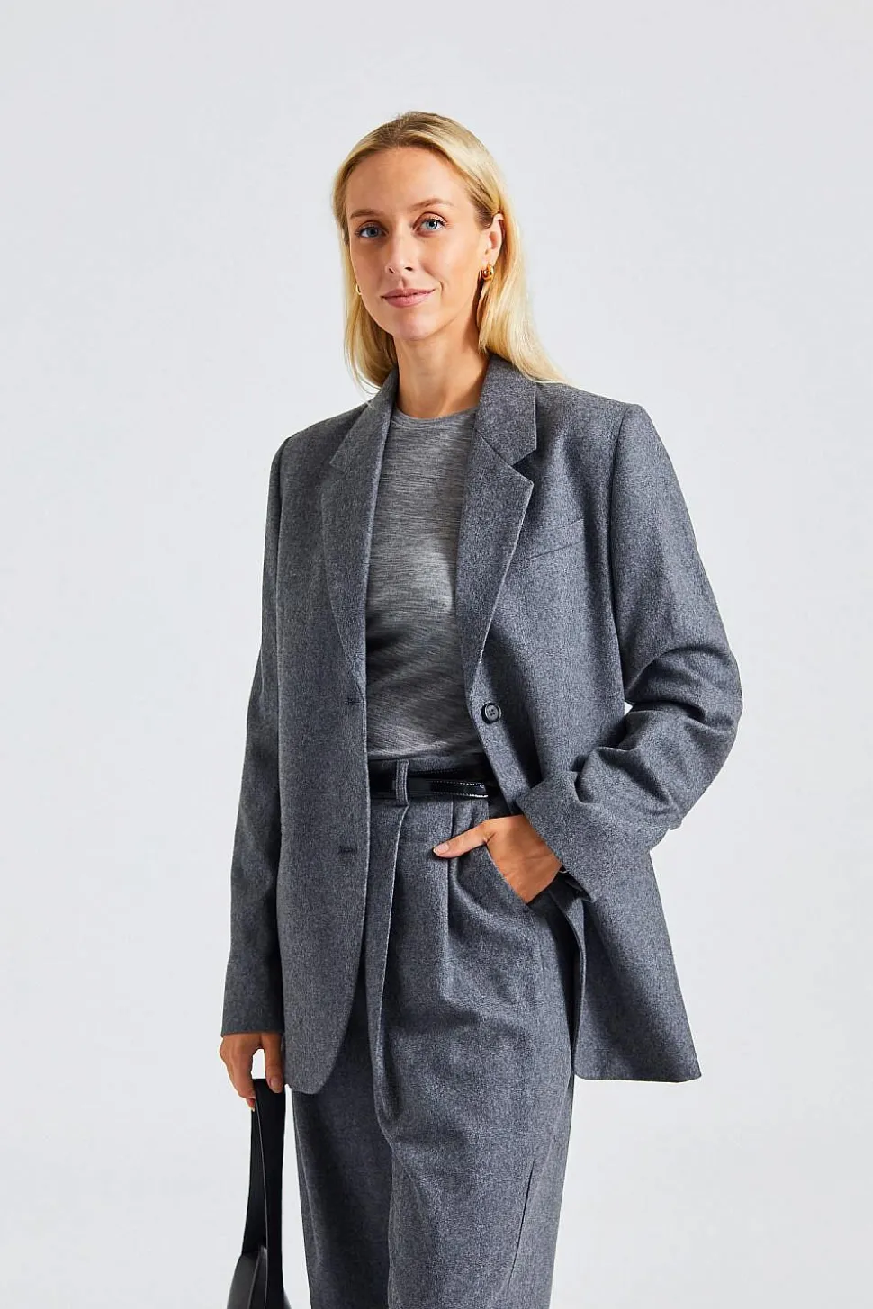 Tailored Double Pleated Suit Grey Melange