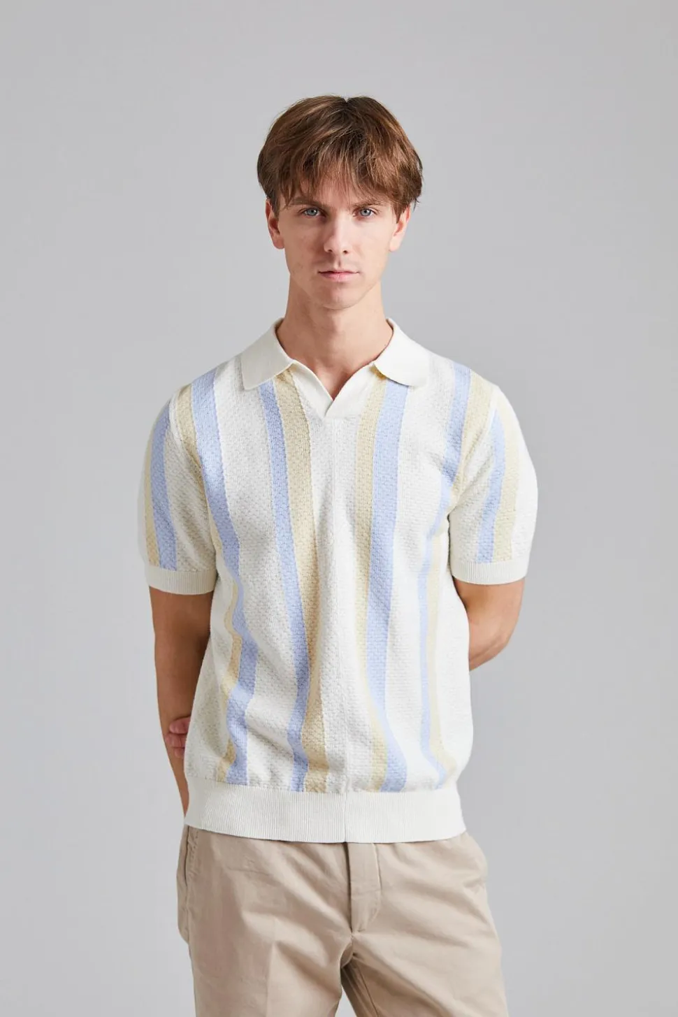 Textured Polo Shirt Beige Multi