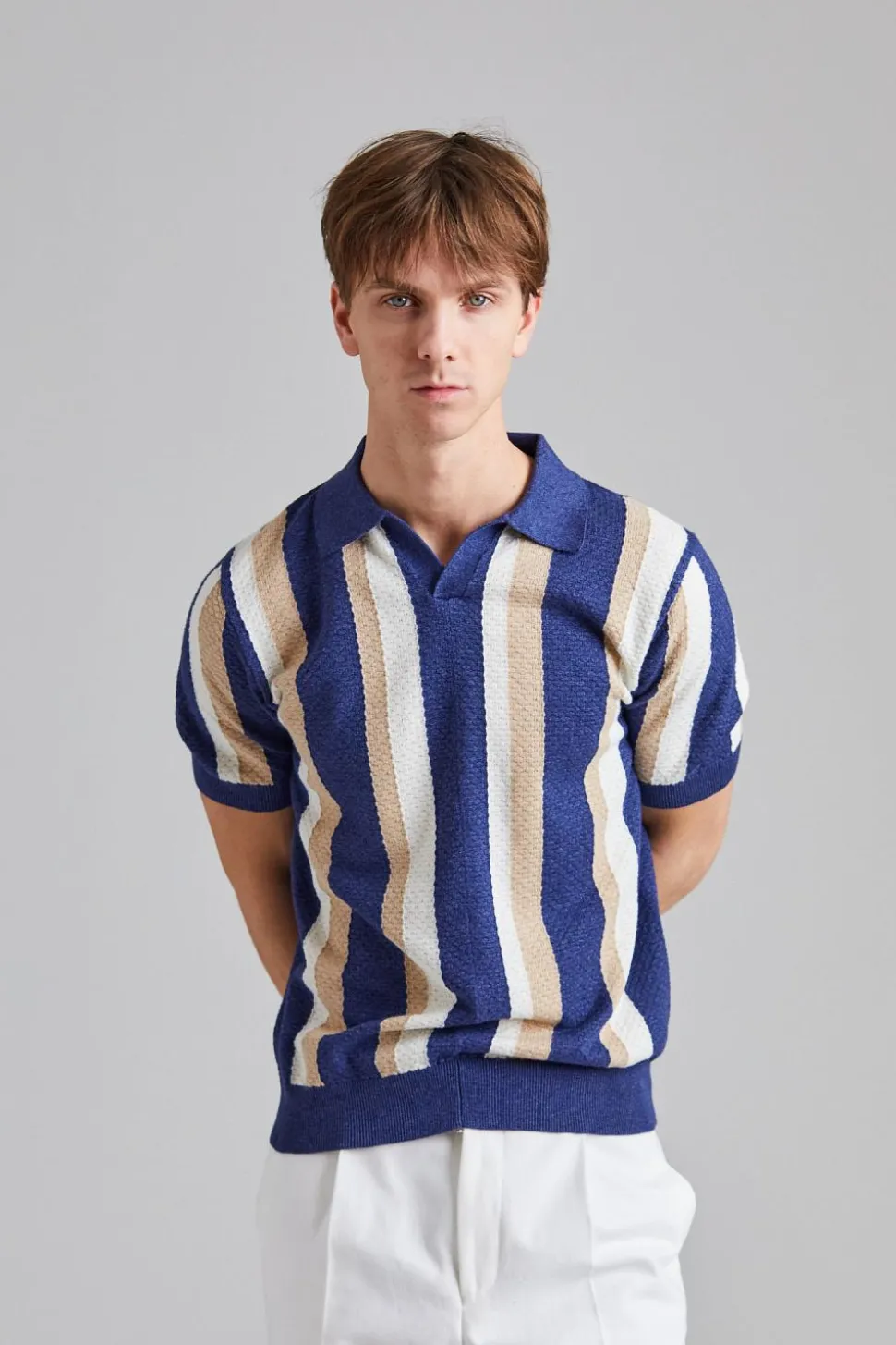 Textured Polo Shirt Navy Multi