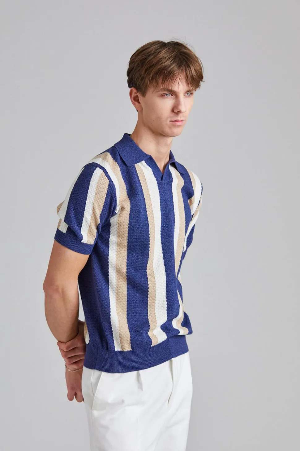 Textured Polo Shirt Navy Multi