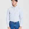 Ticking Stripe Button Down Oxford Shirt Blue