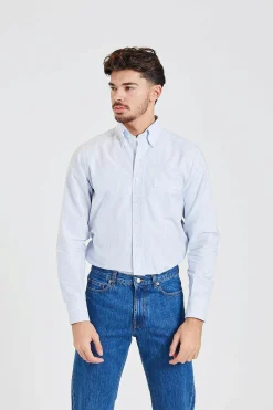 Ticking Stripe Button Down Oxford Shirt Blue