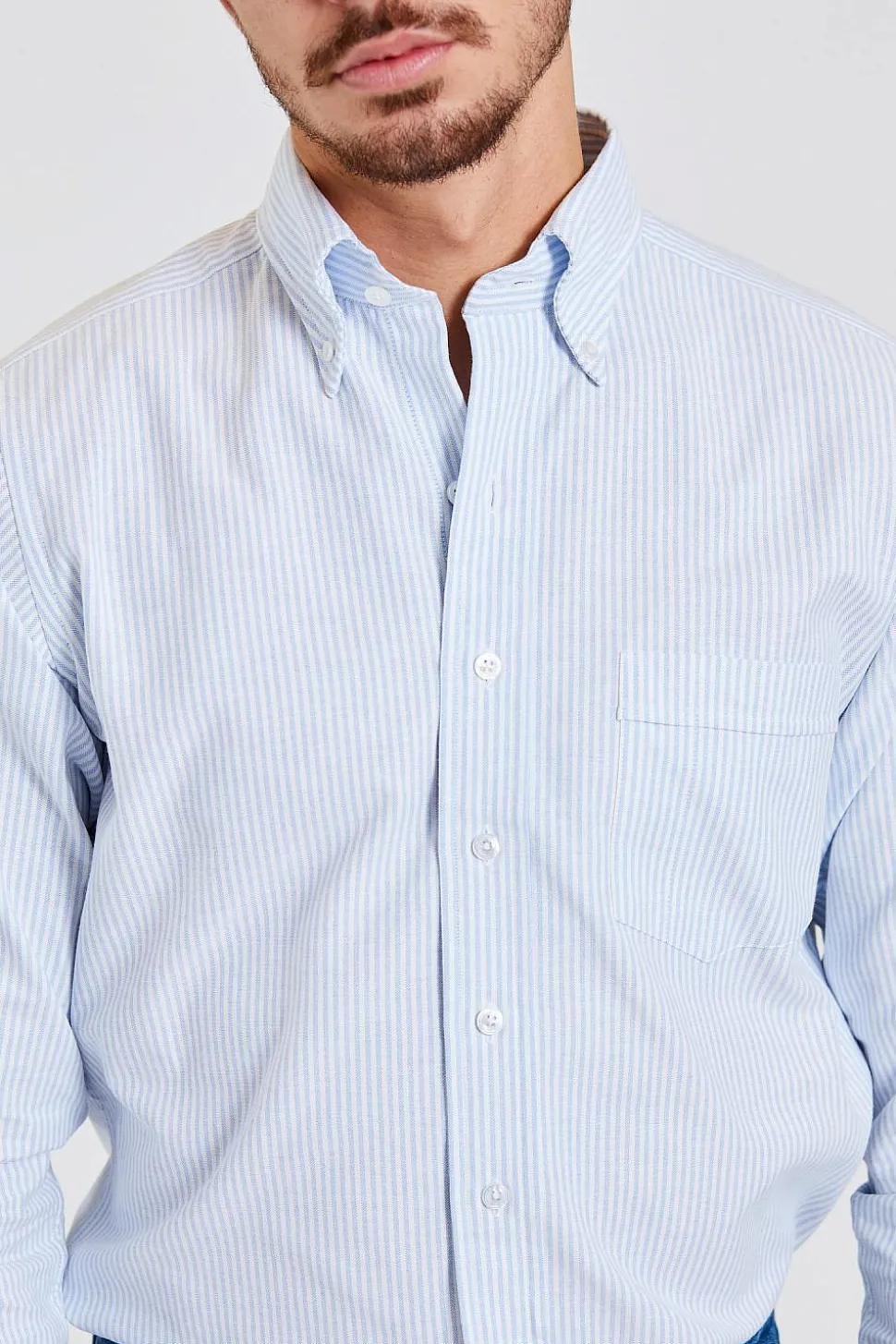 Ticking Stripe Button Down Oxford Shirt Blue