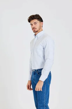 Ticking Stripe Button Down Oxford Shirt Blue