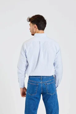 Ticking Stripe Button Down Oxford Shirt Blue