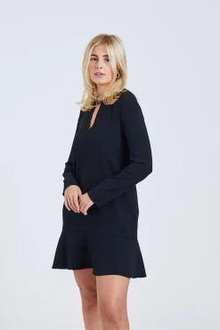 Triacetate Long Sleeve Dress Black