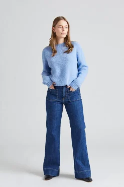 W Shaggy Brush Lambswool Sweater Ice Sea