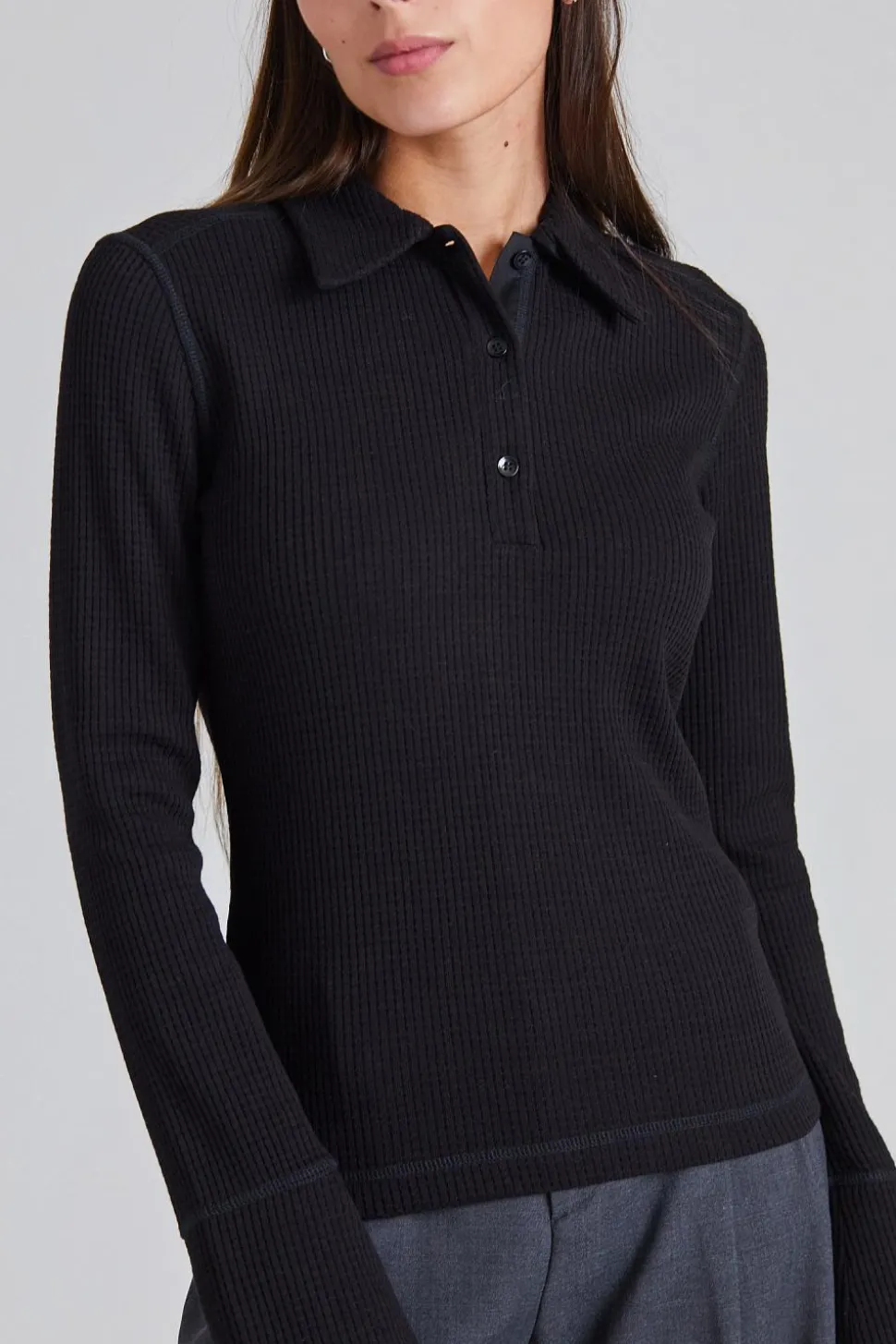 Waffle Polo Shirt Black