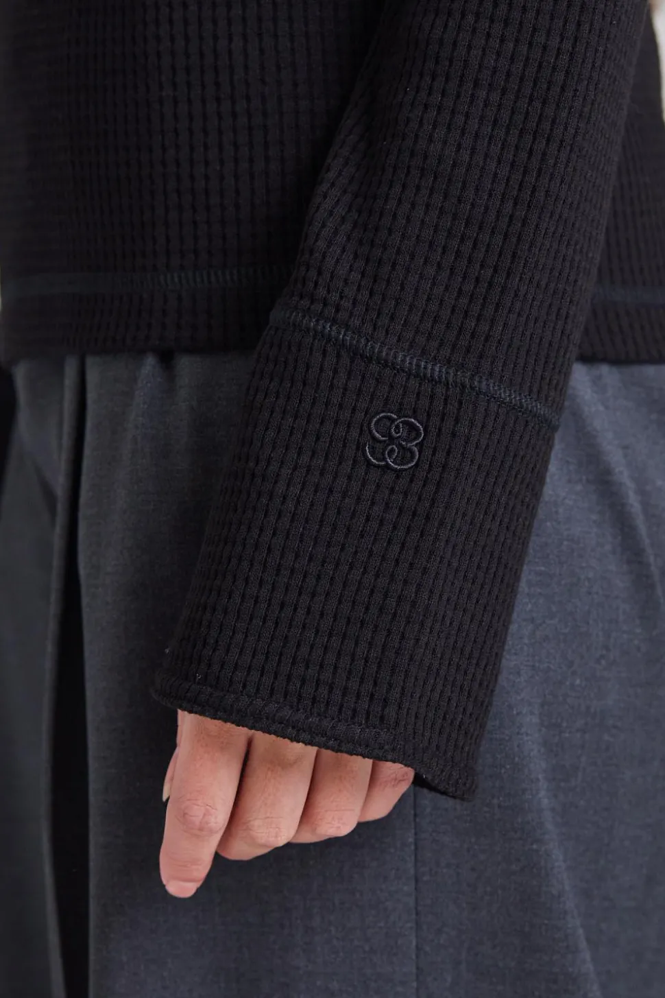 Waffle Polo Shirt Black
