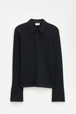 Waffle Polo Shirt Black