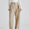Wide Leg Turn Up Trouser Almond