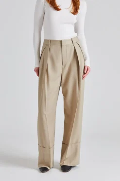 Wide Leg Turn Up Trouser Almond