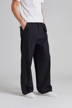 Wide Wool Trousers Black