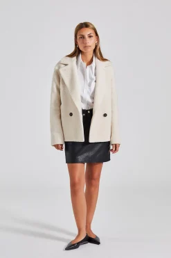 Women Cropped Outdoor Jacket Bouclé Ecru