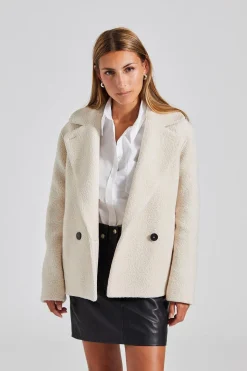 Women Cropped Outdoor Jacket Bouclé Ecru