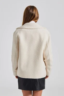 Women Cropped Outdoor Jacket Bouclé Ecru