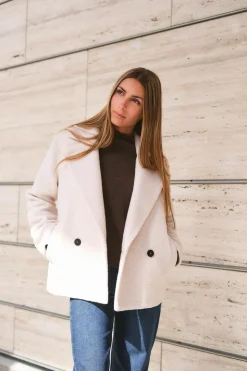 Women Cropped Outdoor Jacket Bouclé Ecru
