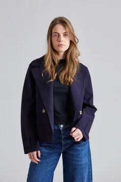 Women Cropped Peacoat Scuba Navy Blue