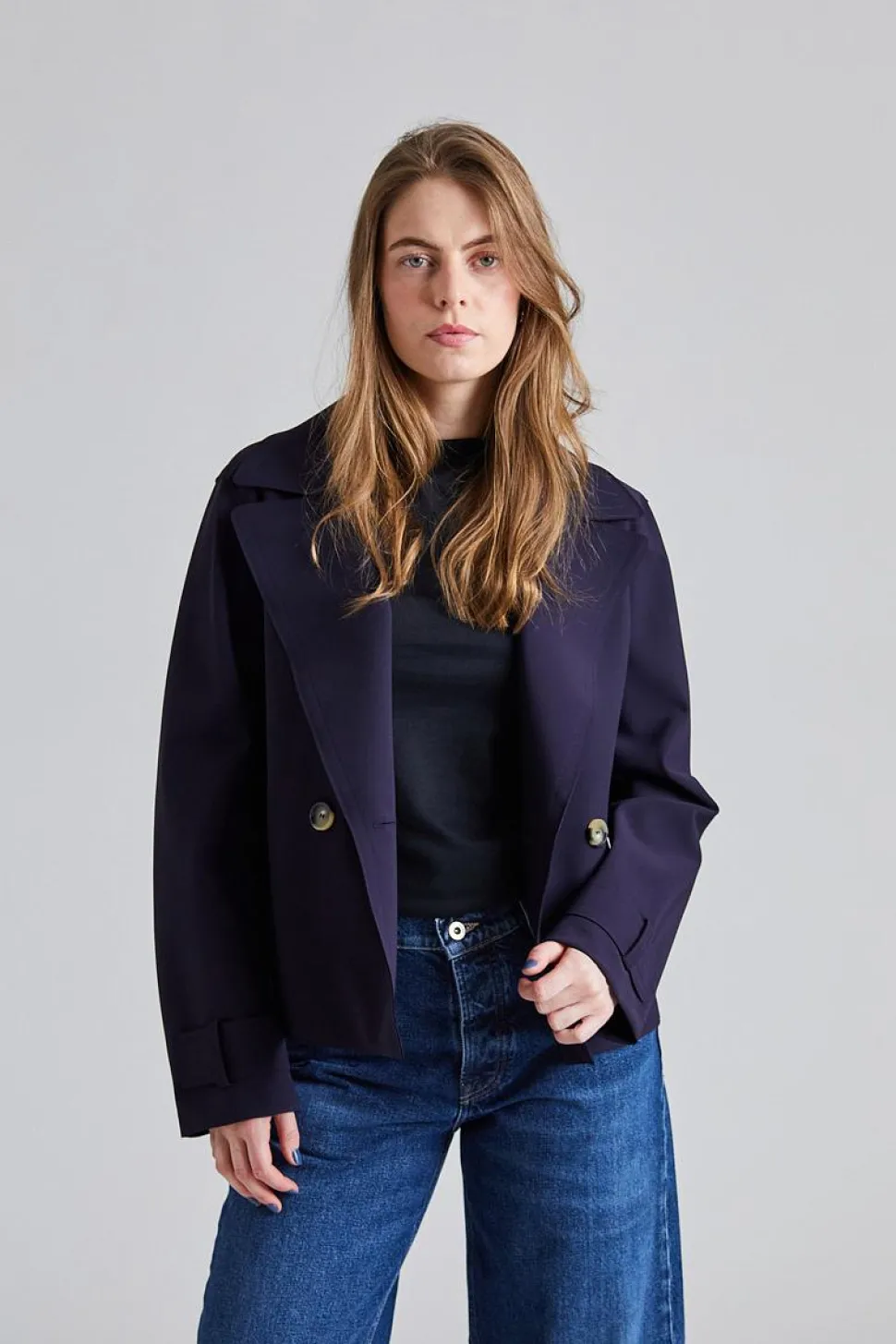 Women Cropped Peacoat Scuba Navy Blue