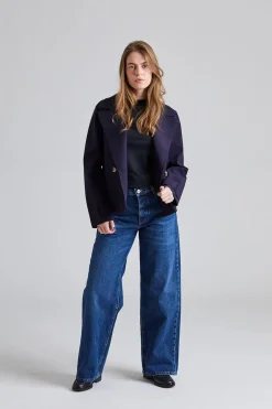 Women Cropped Peacoat Scuba Navy Blue