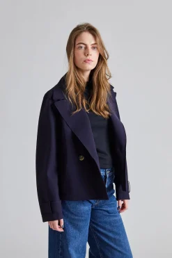 Women Cropped Peacoat Scuba Navy Blue