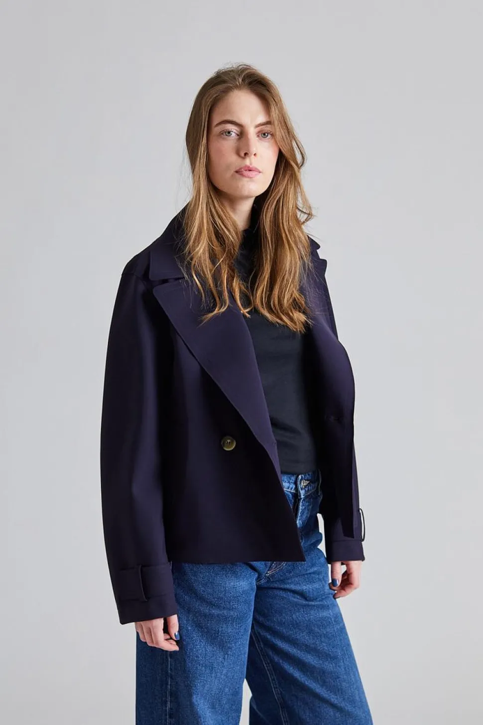 Women Cropped Peacoat Scuba Navy Blue