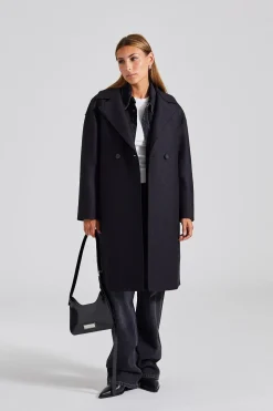Women Dropped Shoulder D.B. Coat Pressed Wool Black