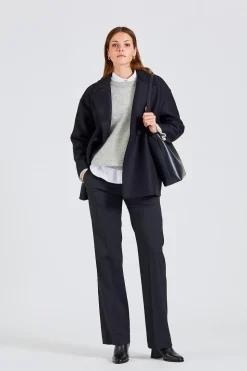 Women Dropped Shoulder D.B Jacket Pressed Wool Black