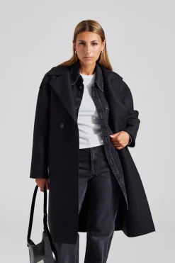 Women Dropped Shoulder D.B. Coat Pressed Wool Black