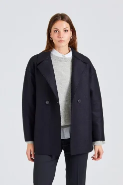 Women Dropped Shoulder D.B Jacket Pressed Wool Black