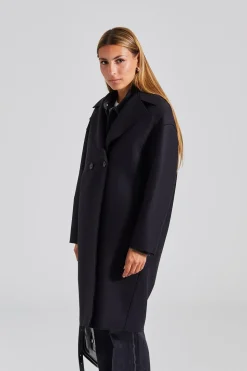 Women Dropped Shoulder D.B. Coat Pressed Wool Black